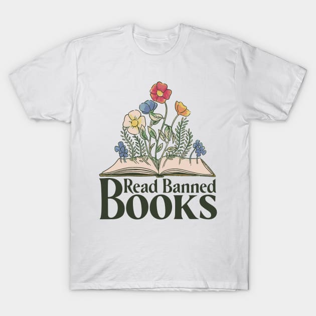 Wildflowers Coming Out of Book Design T-Shirt by MARCHY